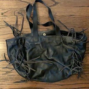 Black roomy fringe tote